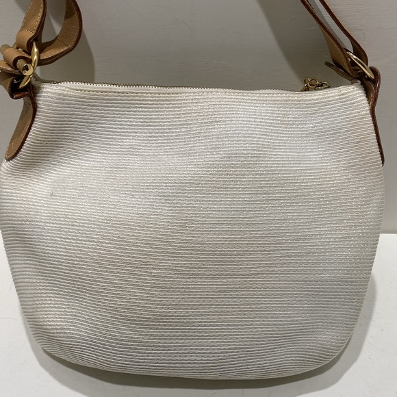 ERIC JAVITS Cream Woven/ Brown Leather Shoulder Bag - Picture 7 of 10